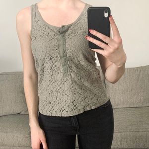 J. Crew olive green lace floral tank top blouse